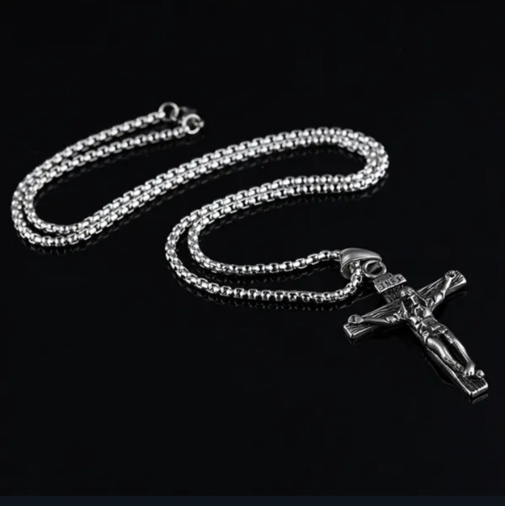 Stainless steel INRI Jesus pendant cross necklace silver